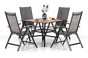 ‎MFSTUDIO MFSTUDIO Gartenmöbel Set 4 Stühle mit Tisch, Balkonmöbel Set, 4 Textilene Klappstuhl, 94cm Gartentisch mit 4cm Schirmloch, Gartentisch mit Stühlen Set für Terrasse, Balkon, Bistro, Garten