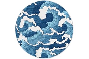 ITNRSIIET Mouse Pad with Stitched Edge, Mouse Mat Premium-Textured Waterproof Non-Slip Rubber Base Round Mousepad for Laptop Computer PC Office Cute Design Desk Accessories,Japanese Style Waves