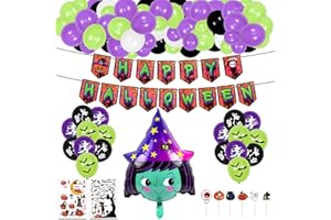 AnJeey Decorazioni Halloween Kit, Decorazioni per Feste, 78 Pezzi Diverse Dimensioni e Stile Ballons, Striscione, Strega, Decorazioni Halloween Casa Interni