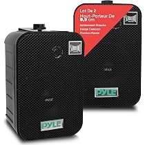 Pyle Paire D'Enceintes Bluetooth Murales Intérieur/Extérieur IP44 - 300 Watts Puissance Marine Noires