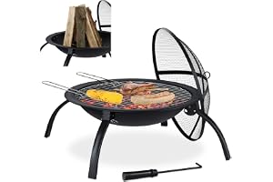 Relaxdays eldfat XL, eldskål med grillgaller, spiskrok, gnistskydd, trädgården, altanen, öppen eldstad, stort