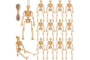 JOISHOP 12PCS Halloween Mini Skeletons, Plastic Funny Gold Halloween Small Full Body Skeleton Hanging Decorations for Halloween Haunted House Decor Prop