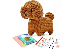 BUOKKON Crochet Kit for Beginners, Crochet Animal Kit, Dog Beginner Crochet Kit with Step-by-Step Video Tutorials Easy Yarn Crochet Hook, Crochet Starter Kit for Adults DIY Knitting Supplies