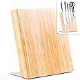 Coninx Magnetic Knife Holder Block 22x23cm, Single Sided Strong Magnets Knives Holders for Kitchen, Utensils Display, Solution Full Drawers, Wooden Empty Blocks (Bamboo)
