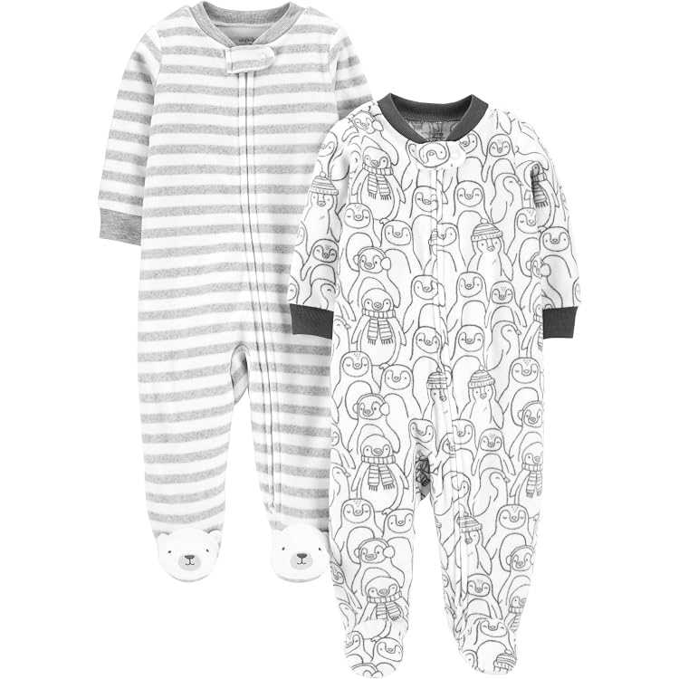 Grenouillères Bébé Garçon Simple Joys By Carter's - Lot De 2 En Coton Doux - Manches Longues Avec Pieds