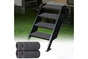 4 Pack Non-Slip RV Step Covers, Durable Outdoor Camper Step Rugs, Weather Resistant 24"x7.5" Stair Carpet Mats for Mobile Home and RV Steps, Black