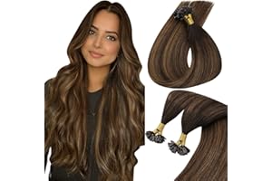 SUNNY HAIR Sunny U-Tip Extension Capelli Veri Keratina Evidenziare #2/2/6 Balayage Marrone Scuro a Medio Extension Cheratina 100% Brasiliano Remy Capelli Naturali 50 Grammo 40cm 16inch