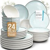 Steingut Ibiza Dinnerware Set for 6 People - 24 Pieces, Dishwasher and Microwave Dinnerware Set - Modern Plate Set - Pure Liv