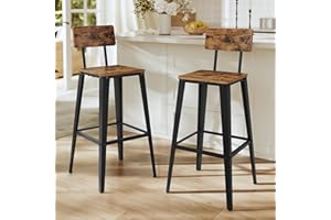 VASAGLE Tabouret Bar Industriel, Lot de 2, Chaise Bar Cuisine, avec Dossier, Cadre en Acier, Montage Facile, Style Industriel, Marron Rustique et Noir d'encre LBC078B01