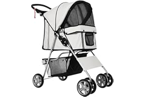 PawHut Poussette buggy pliable animaux chariot pliante chien chat porte-gobelet panier de rangement inclus roues avec frein tissu 600D Oxford acier 75 x 45 x 97 cm gris