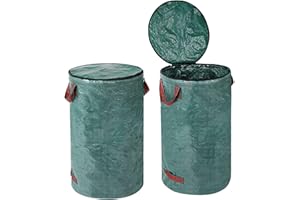 QOXEZY Gartensack Set mit Deckel 2pcs 120L Gartenabfallsack Gartensäcke für Grünabfall Zusammenklappbarer mit Griffen Wiederverwendbar Laubsack Selbstaufstellend aus robustem Polypropylen-Gewebe