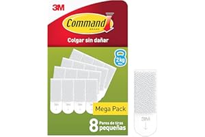 Command Tiras Adhesivas para Colgar Cuadros Pequeños, Pack Ahorro de 8 x 2 Tiras Blancas Pequeñas - Para Marcos de hasta 20 x 25 cm - Colgar Sin Agujeros y Sin Taladrar