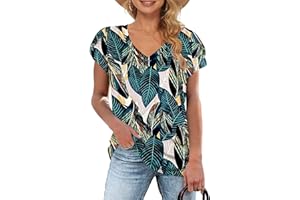 WNEEDU Camisetas Mujer Petal Manga V Cuello Camisetas Casuales Verano Básico Tops