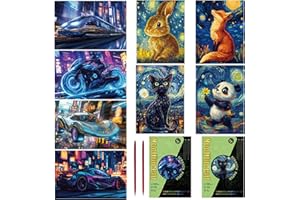 Georgie Porgy Scratch Art Kit pour Enfants Adulte Magic Rainbow Papier à gratter Scratch Paper Painting pour Noël Cadeau d'anniversaire (A5-Noctilucent Animaux Mignons + Voitures de Course)