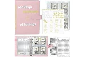 HARPHIA 100 kopert A5, planer oszczędzający pieniądze, książka budżetowa na wyzwanie za 5050 USD, jasnoróżowy z trackerem wielokrotnego użytku