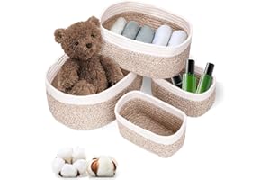 BBWELL Juego de 4 Cestas Organizador de cuerda de algodón – Cestas Almacenaje,Cajas de Almacenaje,organizador baño apilables para baño, habitación infantil,cambiador,juguetes,cosméticos y decoración
