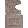 Saral Home Cotton Anti Slip Bathmat Set with Contour | Soft & Super Absorbent Mats for Shower | Washable, Non-Slip & Quick-Drying Mats for Home/Kitchen/Office | Pack of 2 (Grey, 45X60 Cm & 45X50 Cm)