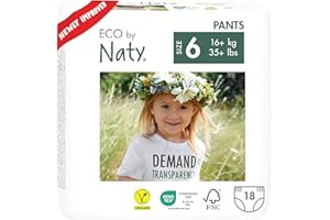 ‎NATY Eco by Naty Pieluchomajtki - Hipoalergiczne i wolne od chemikaliów, bardzo chłonne i przyjazne dla środowiska pieluchomajtki dla chłopców i dziewczynek (rozmiar 6, 18 sztuk)
