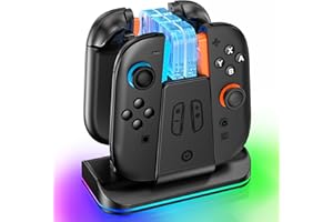 TOKLUCK Chargeur de Manette Switch 2 & Switch 1 pour Joy-Con et Manette Pro, Station de Recharge 4 en 1 avec Ports Magnétiques & USB-C, Accessoire de Chargement Compatible avec Manettes Pro et Joy-Con