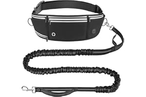 Looxmeer Laisse Canicross Chien, Laisse Main Libre pour Chiens, Longe de Jogging Élastique 160-220cm, Anti-tirons, Réfléchissant, Ceinture Réglable, Double Poignée pour Course à Pied, Marche