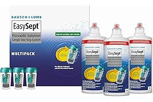 EasySept Hydrogen Peroxide Multipack, 3x 360ml Contact Lens Solution Simple One Step System for Disinfection of Soft Contact Lenses & Lens Case with Neutralising Disc, Suitable for Sensitive Eyes