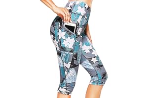 CFR Cropped Yoga Pants with Pockets, 3/4 Running Workout Leggings with Pockets High Waist Capri Sports Leggings
