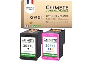 COMETE CONSOMMABLE COMETE - 303XL Fabriquée en France - 2 Cartouches d'encre Compatibles avec HP 303 XL - sans Affichage du Niveau d'encre - Cartouche HP 303 pour HP Tango Tango X Envy Photo Noir et Couleur