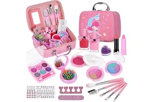 Hapitoys Kids Makeup Toy Kit for Girls, Washable Makeup Set Toy with Real Cosmetic Case for Little Girl, Pretend Play Makeup Beauty Set Birthday Toys Gift for 3-12 Years Old Kid