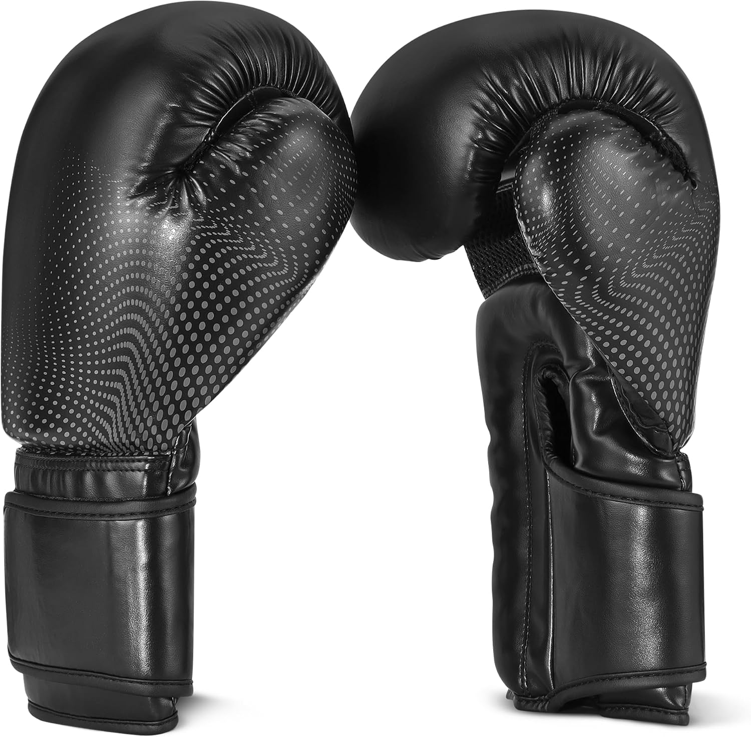 Amazon Basics Guantes de Boxeo de Cuero Sintético para Hombres y Mujeres - Guantes de Entrenamiento para Sparring, MMA, Muay Thai - Diseño Ergonómico y Transpirable con Soporte de Muñeca - Negro