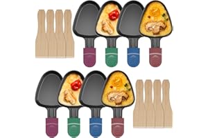 ipow Lot de 8 Poelon Raclette Triangulaire à Revêtement Anti-adhésif,Coupelle Raclette Berbecue Triangle avec Poignée Colorée Isolée pour Fromage Fondu Oeuf Frit, 8 Pcs Spatules en Bois