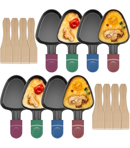 Lot De 4 Poêlons Triangulaires Pour Raclette - Revêtement Anti-adhésif + 4 Spatules En Nylon - Poignée Anti-brûlure - Lave-vaisselle