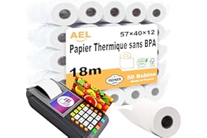 Amazinnov-Pack de 50 Rouleaux 57x40x12mm,18m 55 g/m² de Papier Thermique pour carte bancaire : Impression Haute Définition pour Terminaux de Paiement CB (57x40x12mm,Lot50)