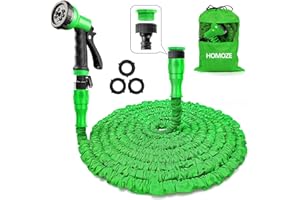 Homoze Tuyau d'arrosage flexible et extensible 15 m avec raccords 1,9 cm, 1,3 cm, anti-fuite avec buse de pulvérisation, 8 modes d’arrosage Vert