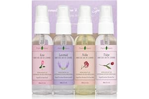 ‎POSITIVE ESSENCE Raumspray und Kissenspray Geschenk Duft Set, 4 Stück 60ml (Lavendel, Nelke, Rose & Tulpe), Natürliche Kissensprays, reine ätherische Öle ohne unnötige Inhaltsstoffe, perfektes Badezimmerspray