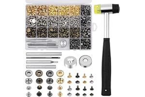 RAMLUR Leather Rivets, Leather Snap Fasteners, Snap Button Fastener kit with Double-Sided Nylon Hammer and 5 PCS Installation Tools for Belts, Jacket, Purses and Hats (320 PCS)
