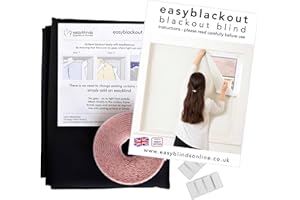Easyblinds easyblackout Blackout Blind, Any Shape/Size Up To 200 x 135cm, BLACK (others available), Self-Adhesive Attachments, Patented Design For Full Blackout, Easy To Use, Temporary Or Permanent