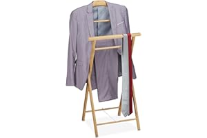 Relaxdays Valet de Chambre, Bambou, Pliable, Salle de Bain, Hommes et Femmes, chevalet vêtement HLP 110x47x38 cm, Nature