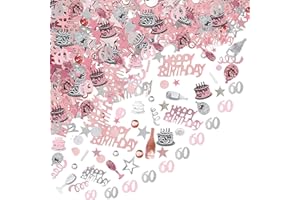 60th Birthday Decorative Confetti Probuk 20g Pink and Silver Birthday Decorative Confetti, Shiny Multi-Coloured Scatter Confetti for Table Decorations, Gift Bags, Invitations, Cake Stands