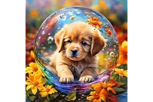 DOMROM Hund Diamond Painting, Blumen Diamant Painting Bilder Erwachsene Kinder, Tier Diamant Malerei Kits DIY 5D Diamant Art Painting Strass Stickerei Malerei Painting Set für Home Décor 30x30cm