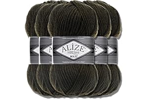‎HOBBY YARN Alize 5 x 100g Superlana Maxi Türkische Premium Wolle Baumwolle und Acryl Uni Handstrickgarne | Yarn | Garn | Strickgarn Einfarbig Baby zum Häkeln Stricken Kleidung Schals (Black Forest | 241)