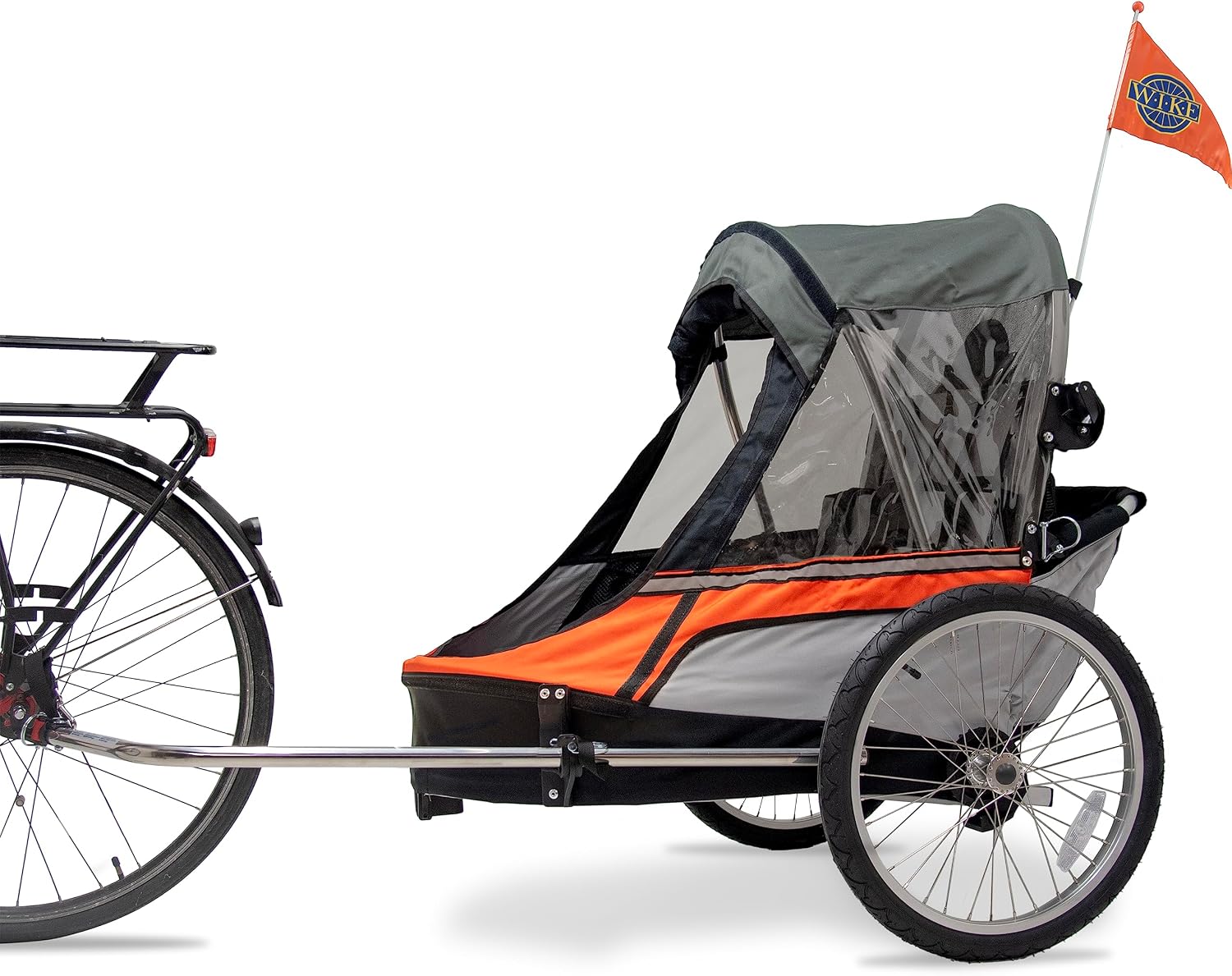 Wike Premium Double Bike Child Trailer - Orange/Grey (Walk + Jogging)