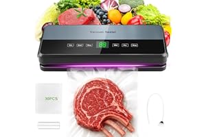 JELLYBIBO Vakuumierer, Vakuumiergerät mit Vakuumierbeuteln, 6 in 1 Vakuumierer für Trockene, Feuchte, Frische, Folienschweißgerät mit Eingebauter Cutter mit 30 Vakuumierbeutel und 1 Rolle Vakuumrolle