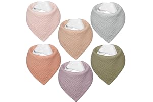 IKWOLETI Baberos Bebe Recien Nacido, Bavoirs Bebe Triangulares de Muselina, Baberos Bandana para Bebe Unisex, Altamente Absorbentes, Transpirables y Ajustables, 6 Piezas