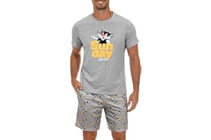 Demegimi Pyjama Court Homme Été Coton Décontracté Ensemble de Pyjamas pour Hommes Ete Pyjamas D'été pour Hommes Pyjamas à Manches Courtes Impression de Motif Mignon