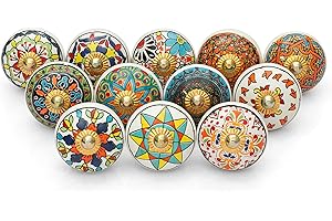 Craft Trade Lot de 12 boutons de porte pour placard multicolores assortis en céramique pour meubles de cuisine, poignées de traction, armoires, placard décoration intérieure de la maison - Lot de 12