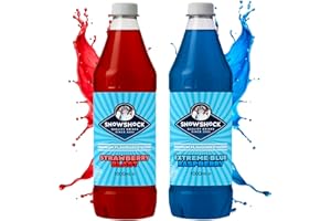 SNOW SHOCK SnowShock Slush Syrup 1L Strawberry & Blue Raspberry 2x Pack | Slushy Concentrate Dilute for Ice Slushie Machine | Refreshing Frozen Drink Mix for Kids Parties, Cafes, Events & Food Vans | Vegan