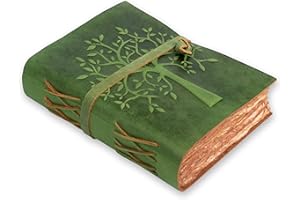 LEATHER VILLAGE Tree of Life Journal - 8"X6" (A5) inches - Green - 200 Antique Deckle Edge Handmade Paper – Book of Shadows - Vintage Leather Bound Journal for Women & Men
