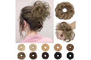 SEGO Pro Real Human Hair Messy Bun Scrunchie, Donut Bun Hair Piece for Women - Curly, 6# Light Brown, Pack of 1