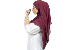 LAMIS HIJAB Hijab à Enfiler avec bonnet intégré en mousseline de soie pour femme musulmane voilée châle islamique voile enfilable HE100