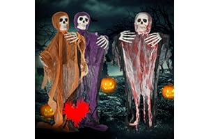 Timiyou Halloween Decorations Outdoor, 3 Packs Halloween Skull Decorations, Hanging Skeleton Halloween Decorations Insertable Flying Ghost Halloween Indoor Decorations for Haunted House Garden